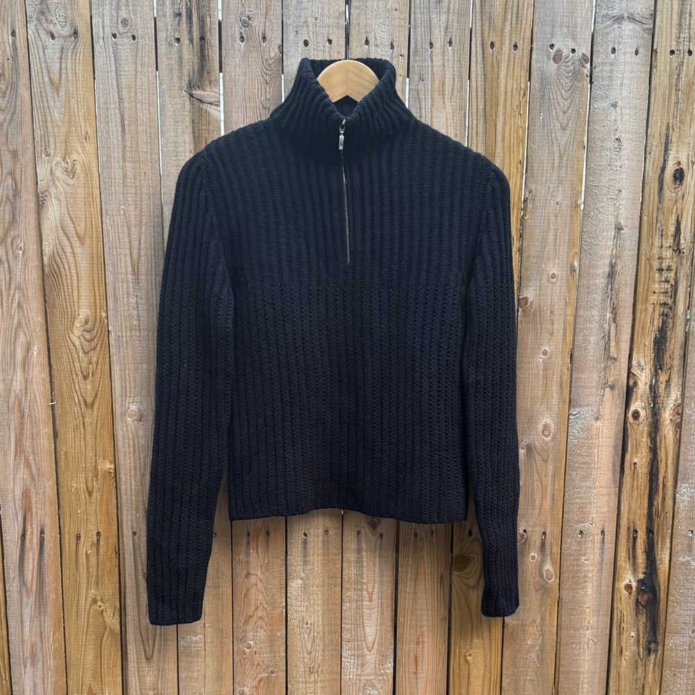 Italian cashmere Black Turtleneck Sweater quarter zip